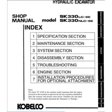 Kobelco SK330 LC-6E NLC-6E Hydraulic Excavator Shop Service Manual