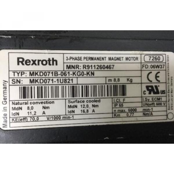 REXROTH 3~PHASE -PERMANENT-MAGNET-MOTOR &lt;&gt; MKD071B -061 -KG0 -KN #4 image