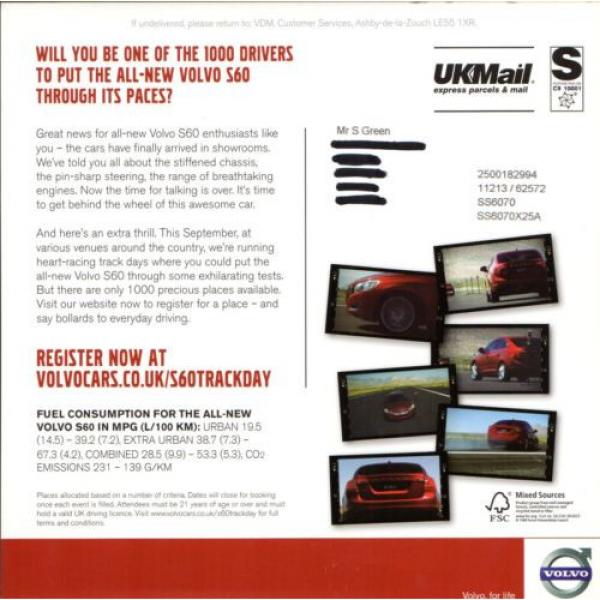 Volvo S60 Launch Track Day Events 2010 UK Market Mailer Leaflet Brochure #2 image