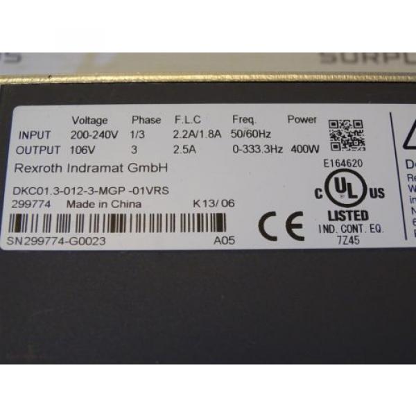 Rexroth DKC01.3-012-3-MGP-01VRS Indramat EcoDrive Cs 400W Motor Drive #9 image