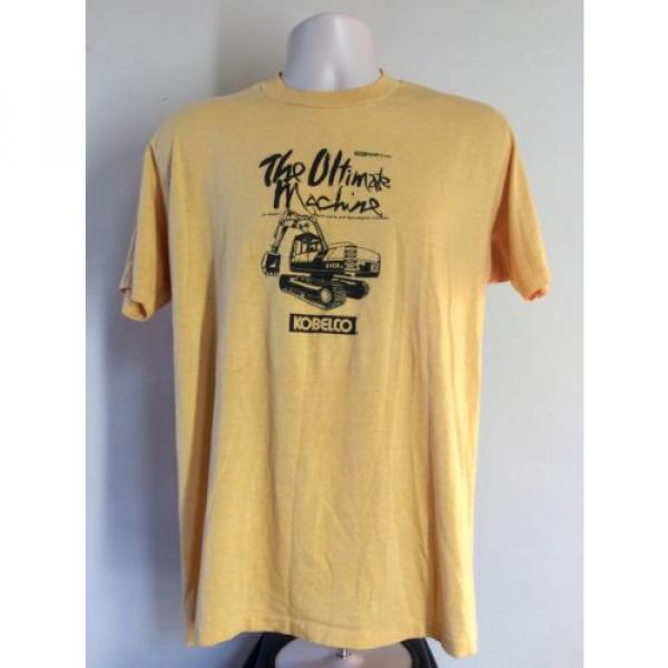 Vtg 80s Kobelco T-Shirt Yellow XL Hanes Construction Vehicle Backhoe Hanes 50/50 #1 image