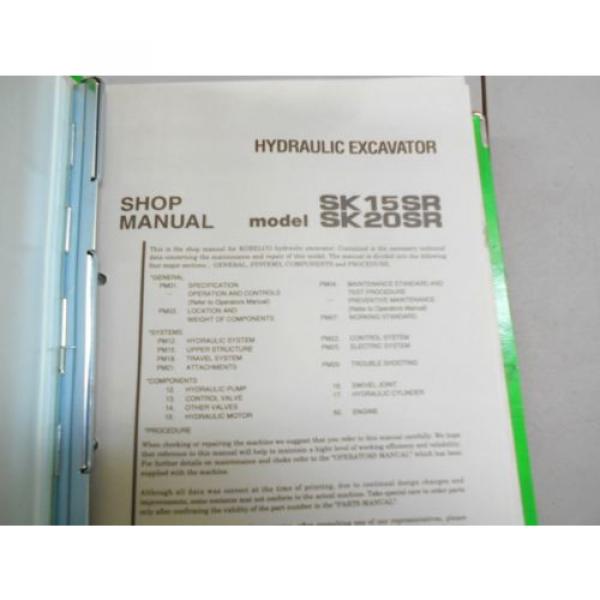 KOBELCO SK15SR SK20SR  EXCAVATOR SERVICE SHOP MANUAL S/N&#039;s PU06001^ PM02001^ #3 image