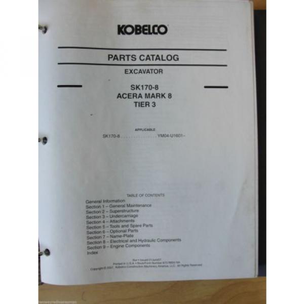 Kobelco SK170 8 Acera Excavator  parts book manual 87578850 NA #2 image