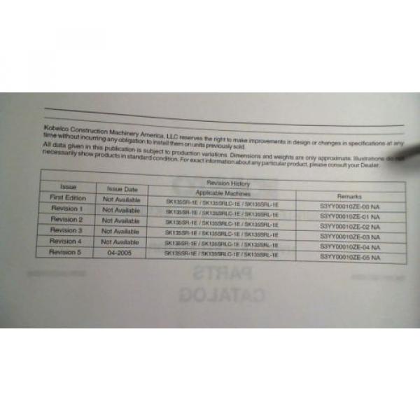 Kobelco SK135SR-1E SK135SRLC-1E Excavator Parts Manual S3YY00010ZE-05 NA 4/05 #6 image