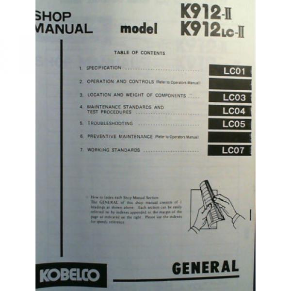 Kobelco K912-II K912LC-II Hydraulic Excavator Shop Service Manual 5SLC0003E2 &#039;90 #7 image