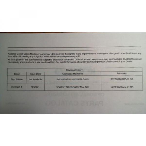 Kobelco SK235SR-1E SK235SRNLC-1ES Optional Attac 2 Piece Boom Parts Manual 10/04 #5 image