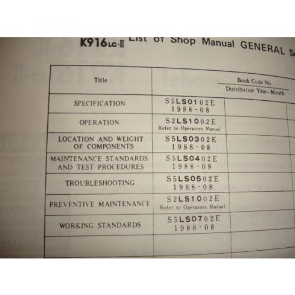 Kobelco K916 K916-II HYD Excavator SHOP MANUAL PARTS &amp; OPERATORS Catalog Service #5 image