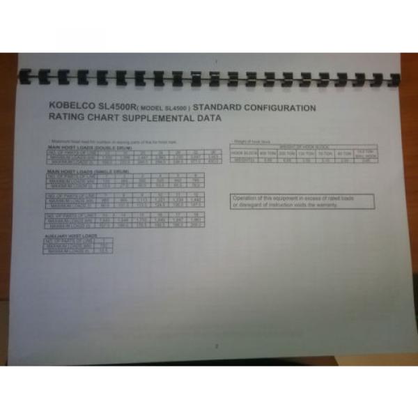 Kobelco SL4500R Crane Rating Charts Book #2 image