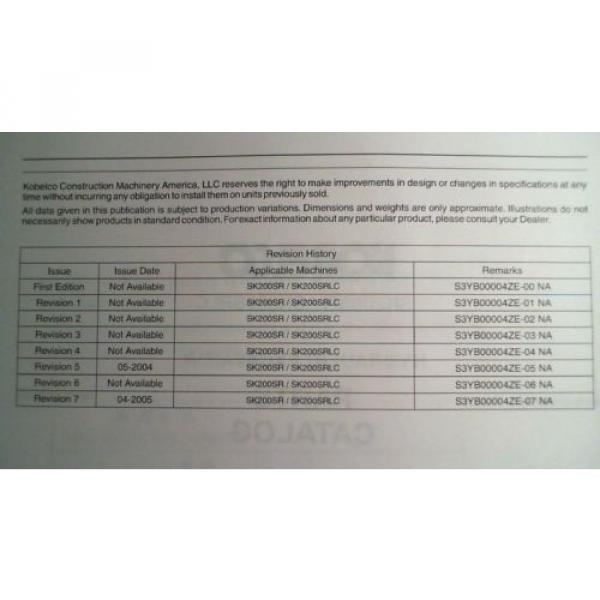 Kobelco SK200SR SK200SRLC Hydraulic Excavator Parts Manual S3YB00004ZE-07NA 4/05 #6 image