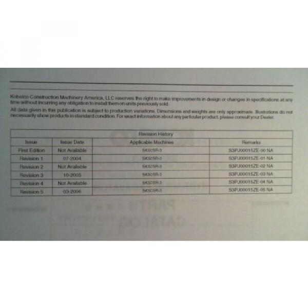 Kobelco SK50SR-3 S/N PJ04-03001- Hyd Excavator Parts Manual S3PJ00015ZE-05 3/06 #6 image