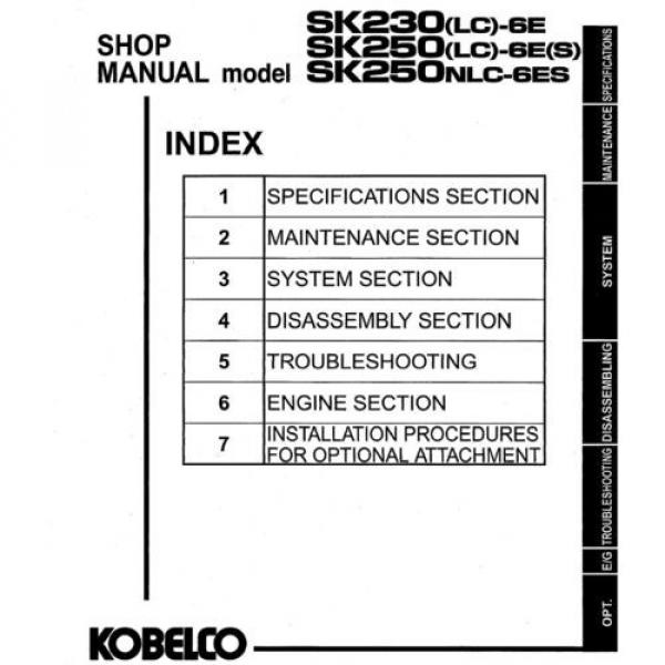 Kobelco SK230 LC-6E SK250 LC-6E(S) NLC-6ES Hydraulic Excavator Shop Manual #1 image