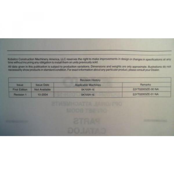 Kobelco SK70SR-1E SR70SR-1ES 7001- Excavator Opt Attach Offset Boom Parts Manual #5 image