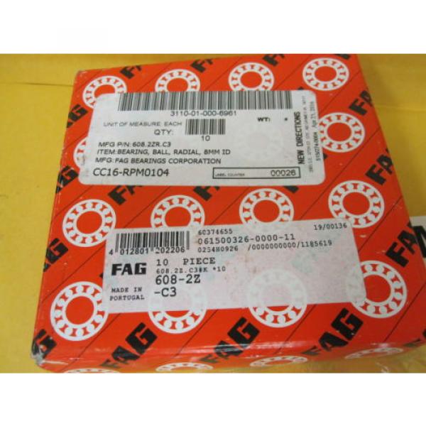 FAG 608.2ZR.C3 10qty. 8mm ID Radial Ball Bearing 608 2ZR C3 #4 image